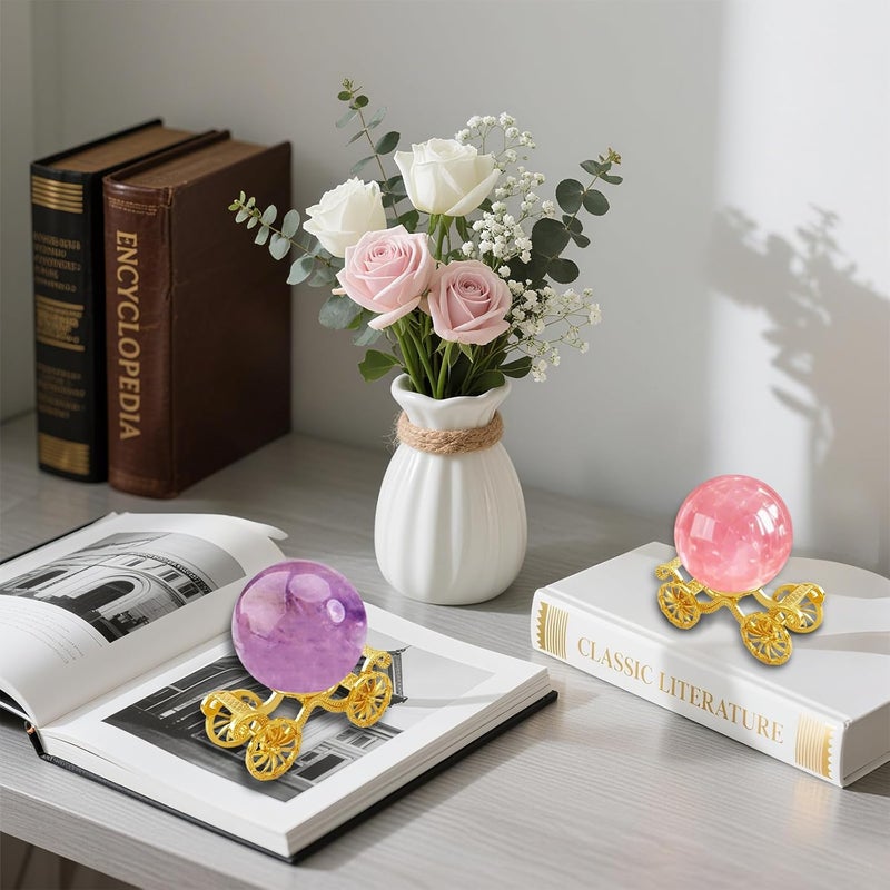 GeryVtee 4PCS Crystal Ball Stand Sphere Display Stand Metal Crystal Holder Balls Ornament Rack Holder Metal Base Pumpkin Carriage Shape Gold - Image 5